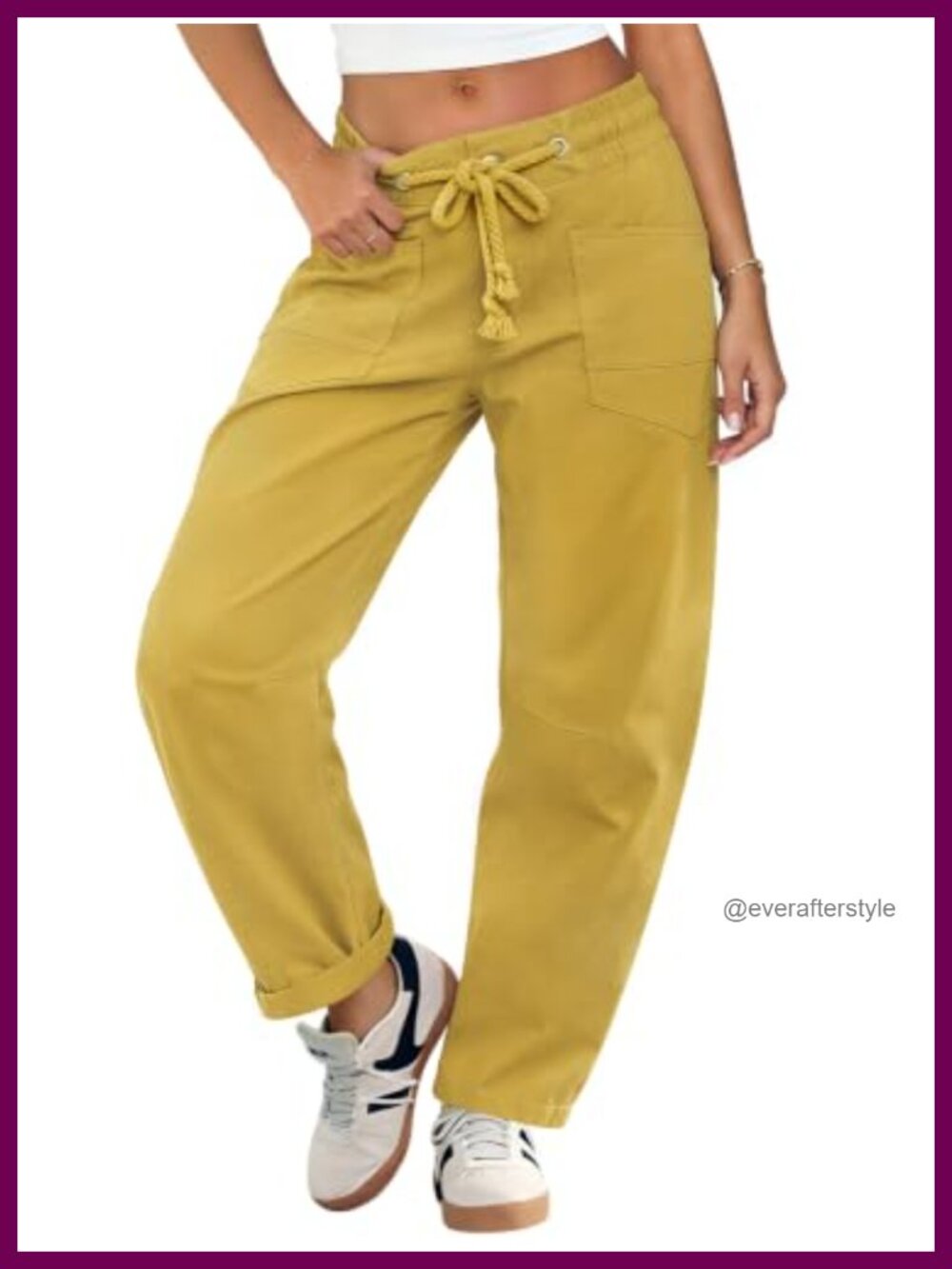 Women's Low Rise Barrel Pants Stretch Chino Drawstring Wide Leg
